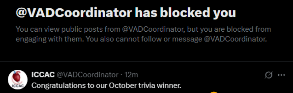 User blocked on social media platform