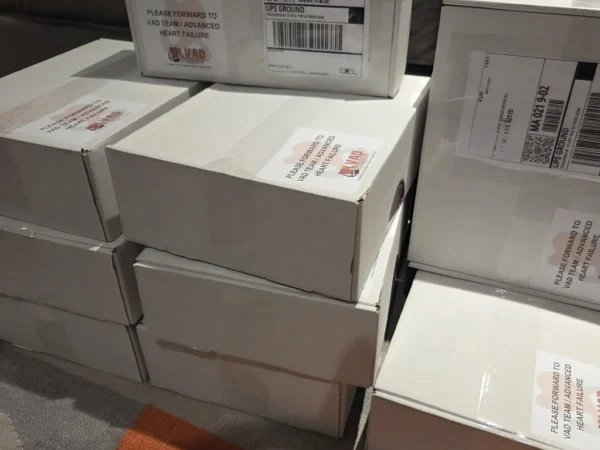 care packages, each with shipping label and instructions